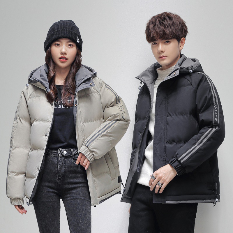 El Comercio exterior más el tamaño de la capa de algodón acolchado para hombres y mujeres pareja Otoño e Invierno Nuevo estilo coreano de moda de lana con forro grueso cálido Abrigo con capucha de algodón acolchado