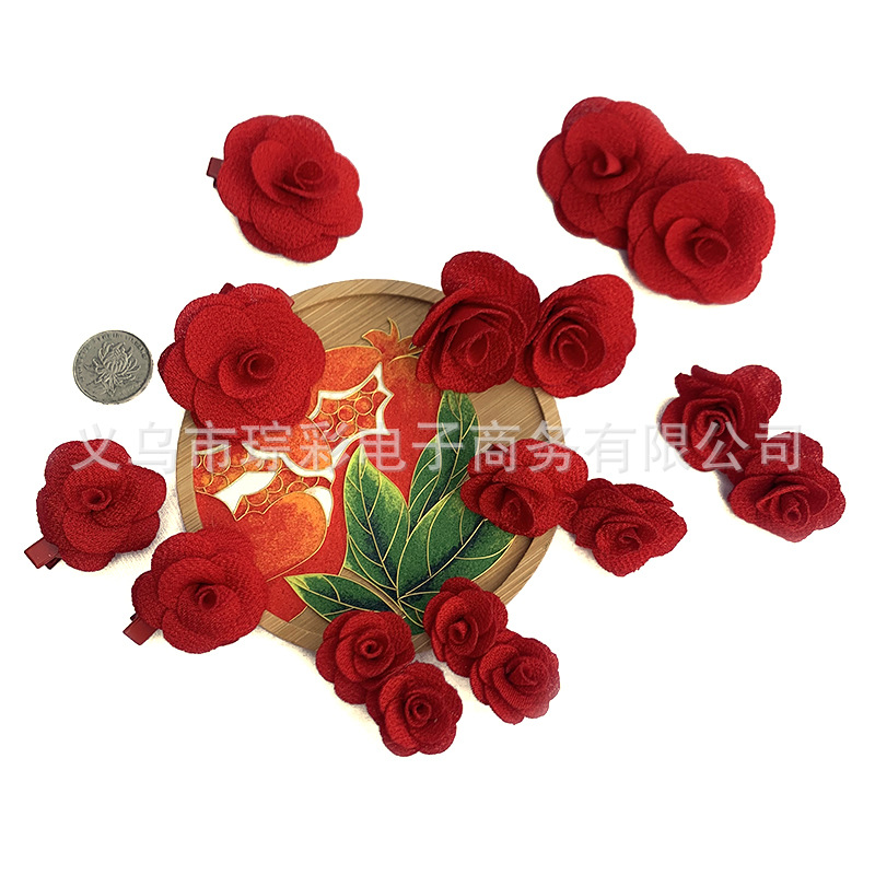 闽南春花发夹新娘发饰喜婆婆配饰花朵喜庆手工饰品立体布艺玫瑰花