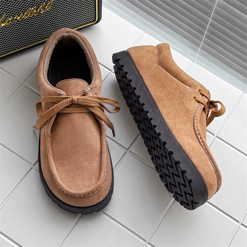 Men's Kangaroo Leather Shoes with Rubber Sole, Smoke Color, Handmade Retro Casual Loafers, Replica of British Low-Top Men's Shoes Z508