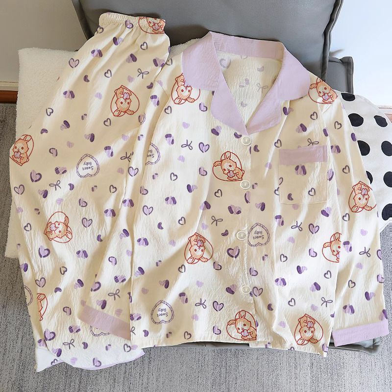 Al por mayor transfronterizo nubes de algodón pantalones de manga larga primavera y otoño de alta calidad cardigans de dibujos animados para mujeres set pijamas ropa casera