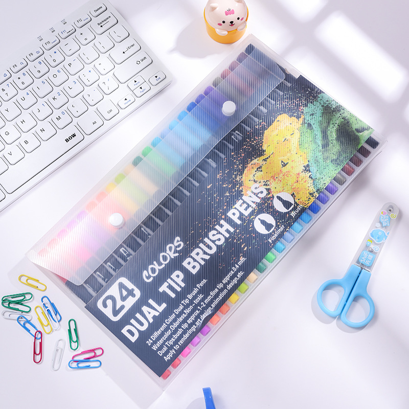 Promoción de Amazon 12 colores - 120 colores dos cabezas de acuarela para niños pincel de graffiti acuoso al por mayor