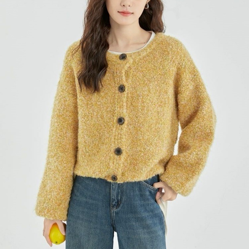 早秋装黄色短款针织开衫毛衣外套女春秋季2025新款小个子慵懒上衣|undefined