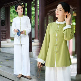 新款太极服棉麻套装长袖瑜伽疗愈服冥想服八段锦两件套打坐禅修服