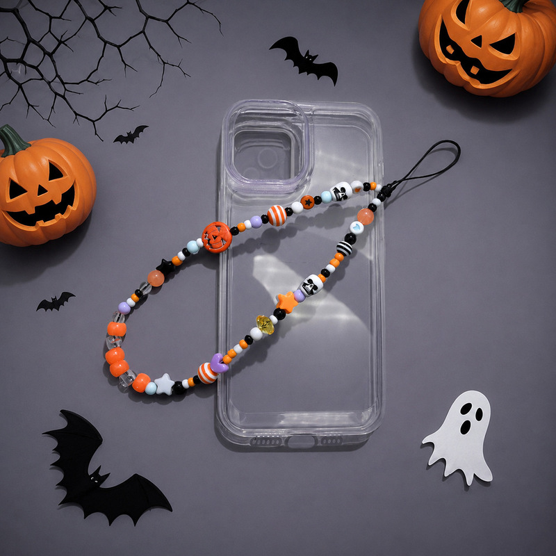 Cross-border Halloween phone chain, funny pumpkin skull pendant, handmade beaded wrist chain wholesale Cross-border Halloween phone chain, funny pumpkin skull pendant, handmade beaded wrist chain wholesale