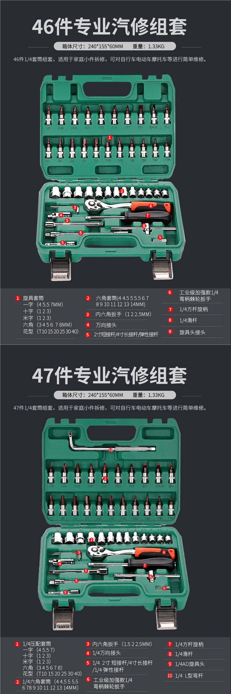 Green Forest Auto Repair 53-Piece Tool Set Socket Wrench Ratchet Car Repair Combination Tool Box Multifunctional Small Flywheel