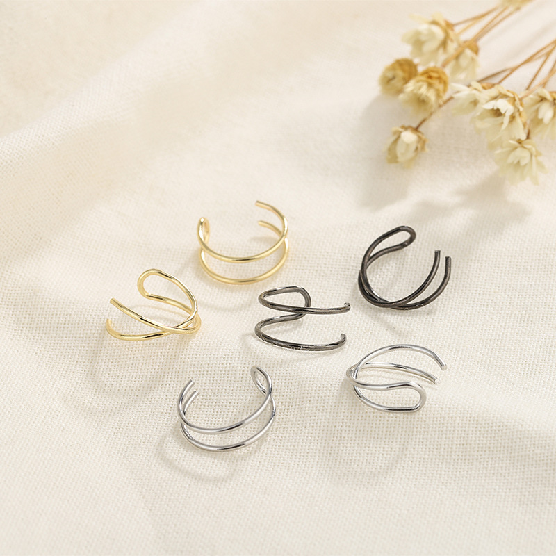 s925銀U型交叉耳夾女無耳洞耳掛學生免打孔設計感耳飾沒耳洞的耳