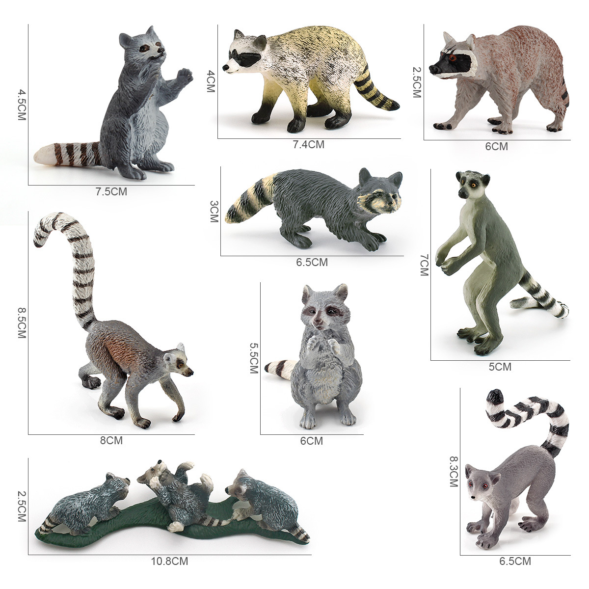 Exportación transfronteriza de simulación para niños modelo animal bosque mini mapache anillo cola Lemur decoración animal juguete al por mayor