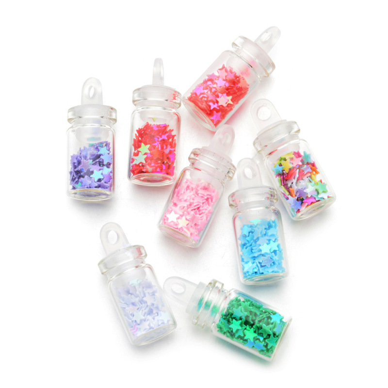 Mini diy glass bottle pendant five-pointed star sequins nail stickers glass bottle wishing bottle hanging ornaments accessories