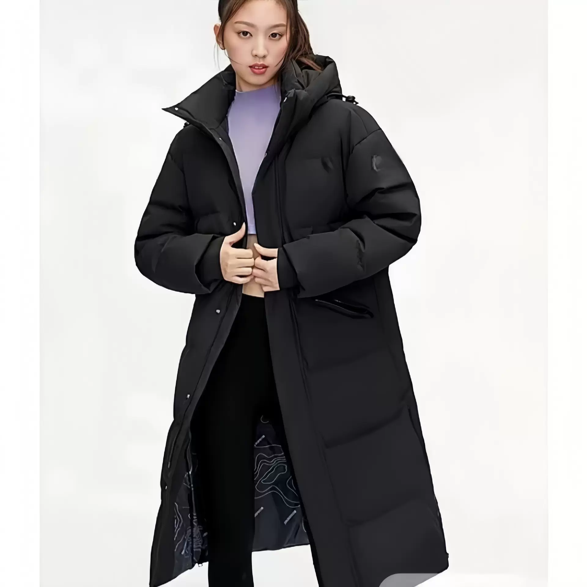 团体服加工定制男女 同款冬季中长款保暖羽绒服过膝连帽女外套