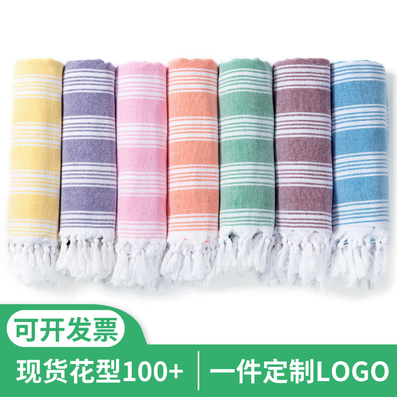 Amazon's Best-Selling Embroidered Tassel Beach Towel Stripesd Original Color Cotton Bath Towel Seat Cushion Tablecloth Quick Drying