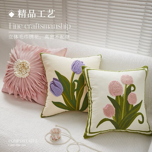 American flower pillow living room sofa car cushion 3D three-dimensional Nordic style cushion office cushion cover