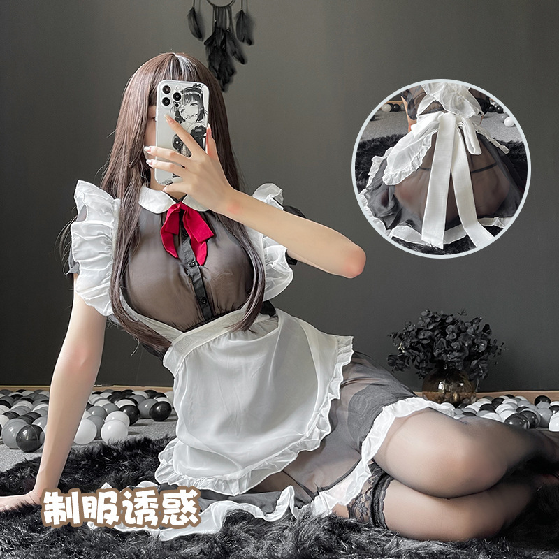 Sexy lingerie maid uniform cos maid temptation strap apron chiffon perspective sexy nightclub hair 282