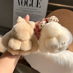 可爱獭兔毛蝴蝶结小兔子汽车钥匙扣挂件ins毛绒公仔书包包挂饰