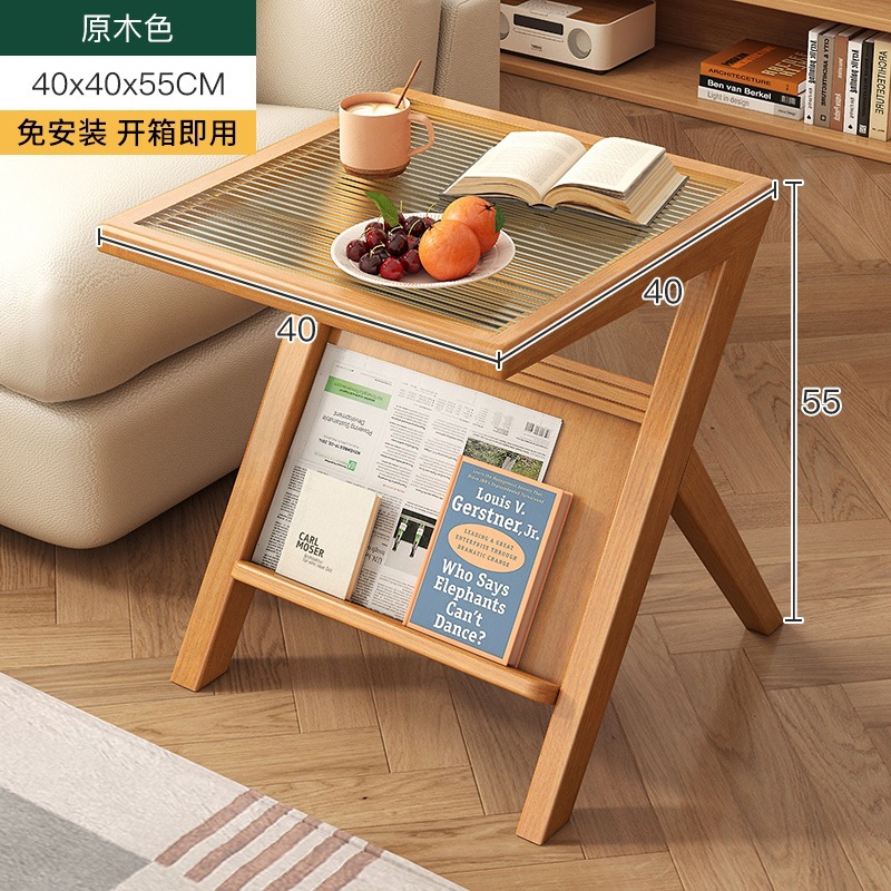 Mesa lateral del sofá, mesa de centro pequeña de vidrio, mesa pequeña de madera maciza, mesa lateral de cama, estante, mesa cuadrada pequeña, mesa lateral pequeña de estilo japonés