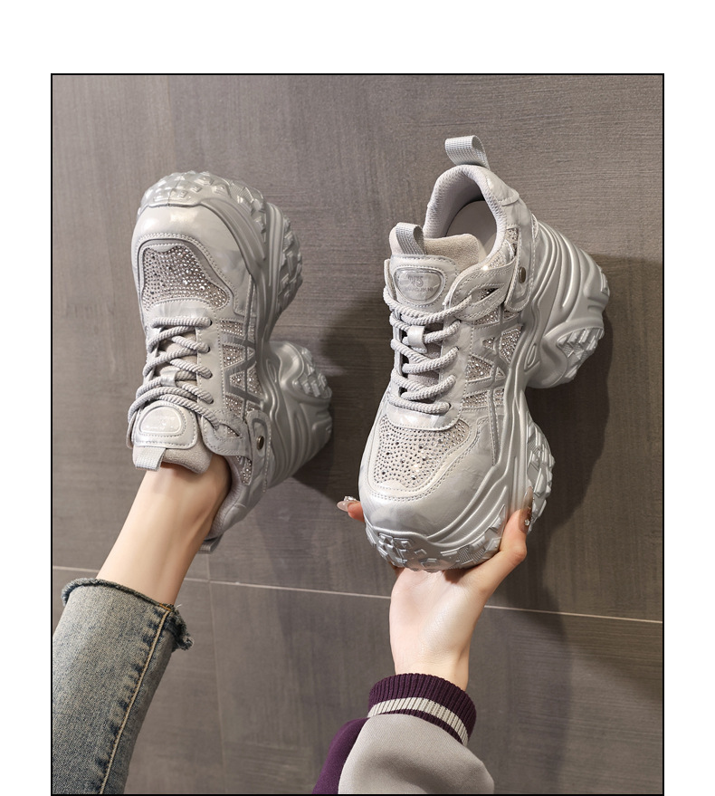 Giày sneaker nữ đế dày tăng chiều cao, phối đá rhinestone, lưới thoáng khí — màu trắng ngà chi tiết 14