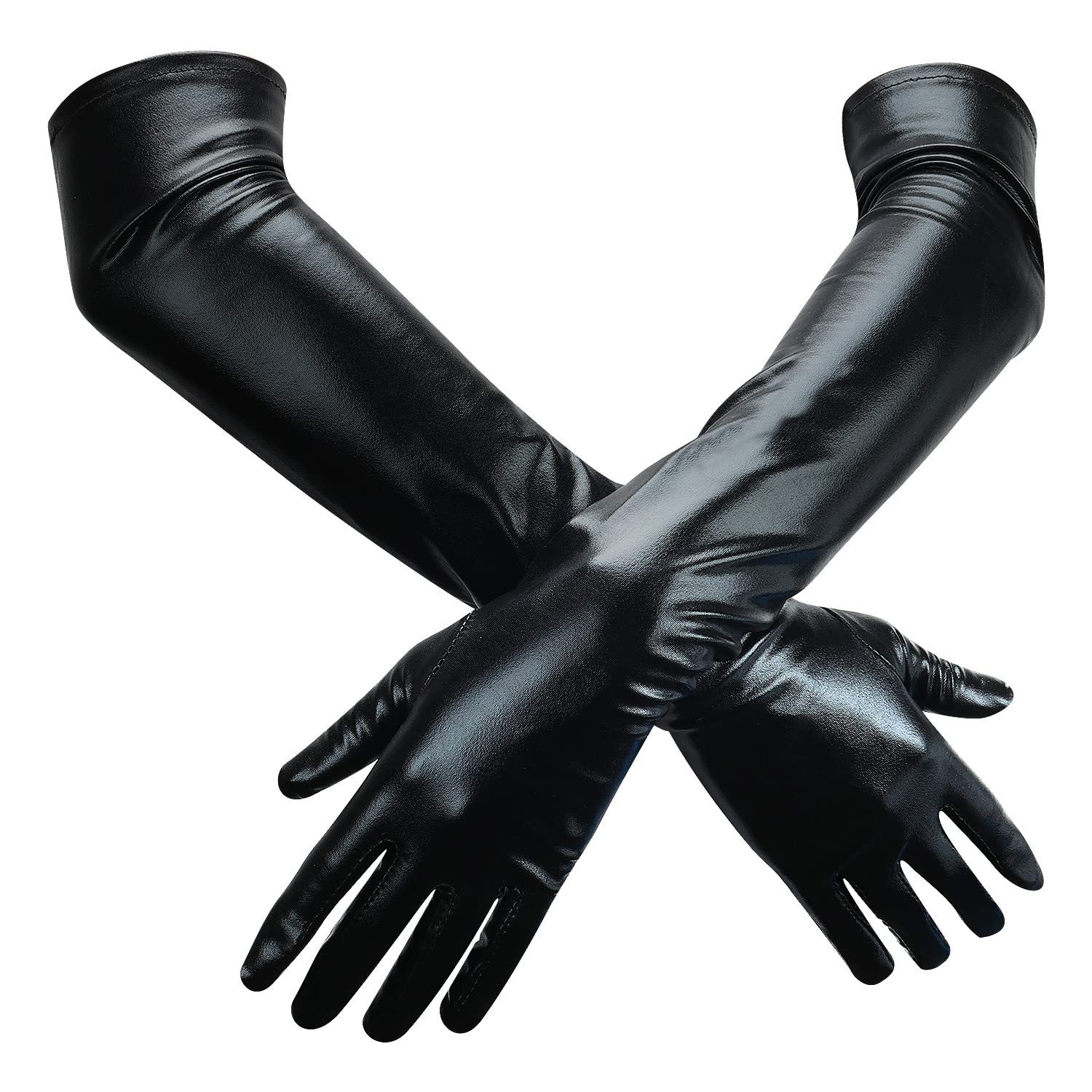 Shiny Long Patent Leather Gloves For Cosplay And Stage Performance_voghion.com