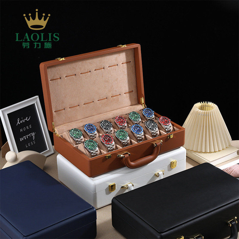 Watch Storage Box High-End Suitcase Leather 12-Bit Watch Display Jewelry Collection Packaging Box Gift Box