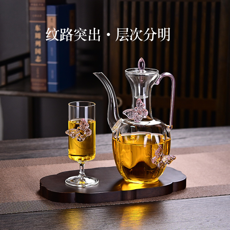 新中式玻璃蝴蝶茶壶仿宋贵妃玻璃执壶泡茶器专用耐热杯子套装