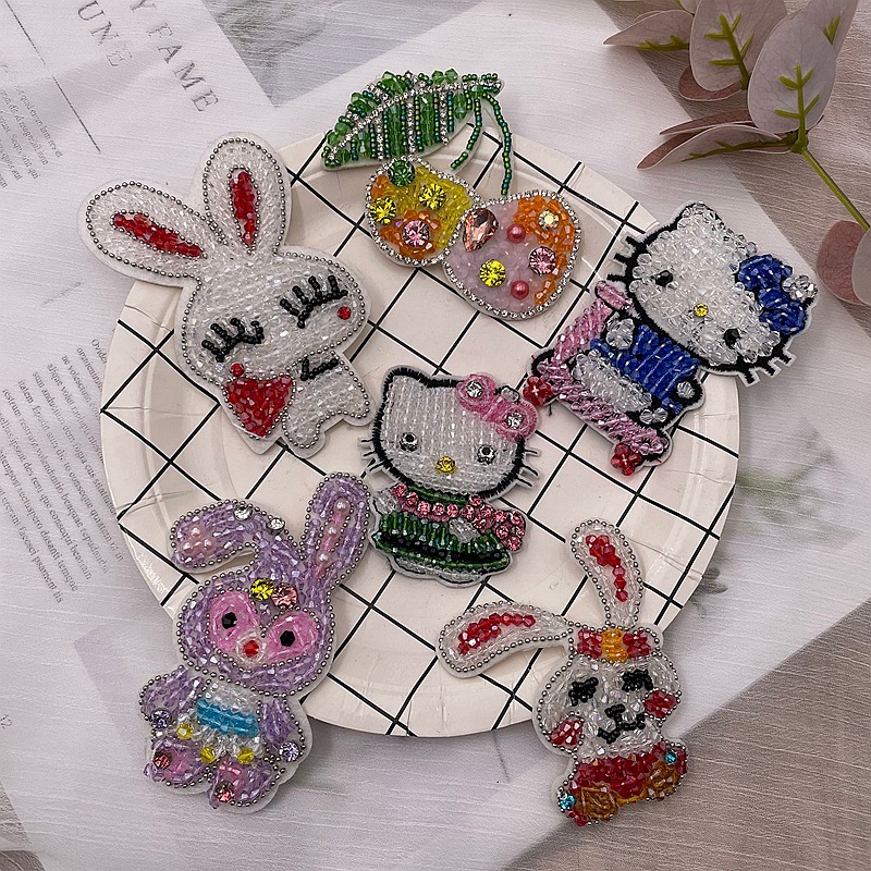廠家供應手工釘珠刺繡布貼卡通貓小貓箱包鞋帽布貼飾品 服裝輔料