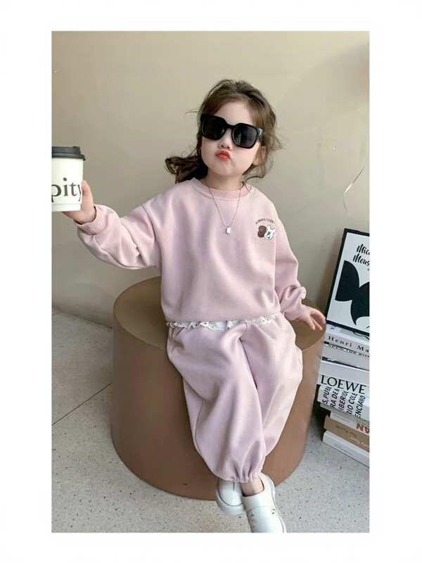女童2025新款卫衣套装春秋洋气时髦两件套粉色现货女童卫衣套装|undefined