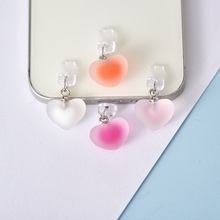磨砂水晶爱心珠子type-c手机防尘塞充电口吊坠糖果色渐变爱心时尚