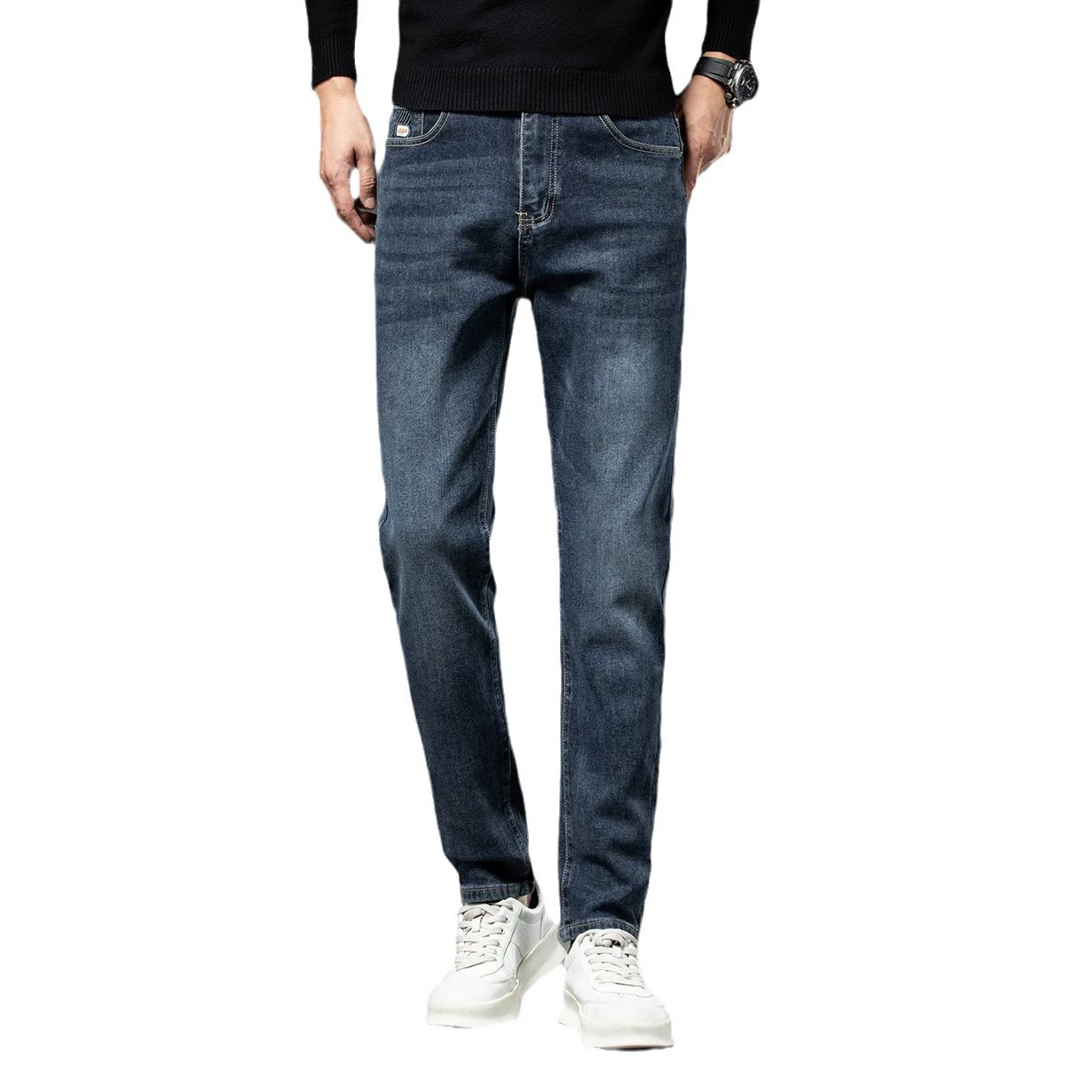 Осенние эластичные джинсы для отдыха, slim fit, свободный прямой крой