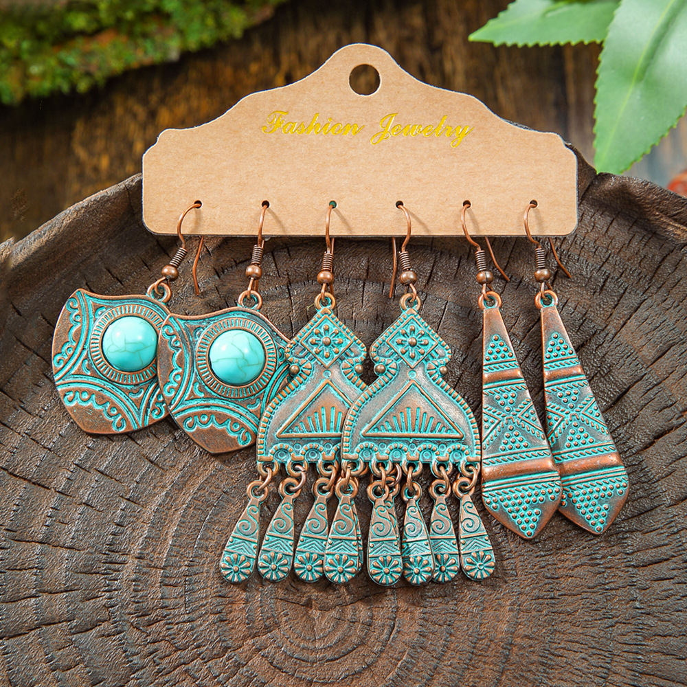 Factory direct earrings 3-piece cross-border European and American fashion jewelry combination set irregular earrings tassel earrings