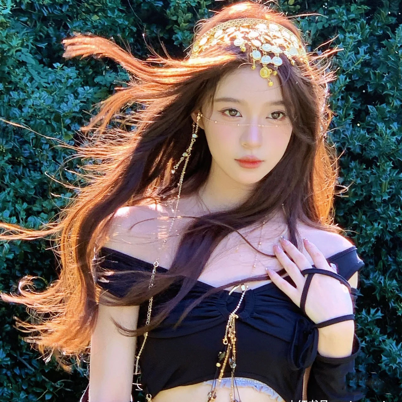 复古欧美时尚气质项链广场舞印度舞夸张半圆亮片头饰表演发箍头饰