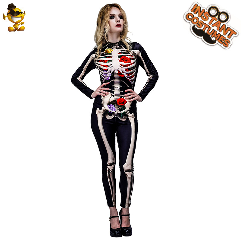 Halloween mujeres adultas horror Rosa cráneo fantasma hueso mono fantasma Festival Cosplay partido traje