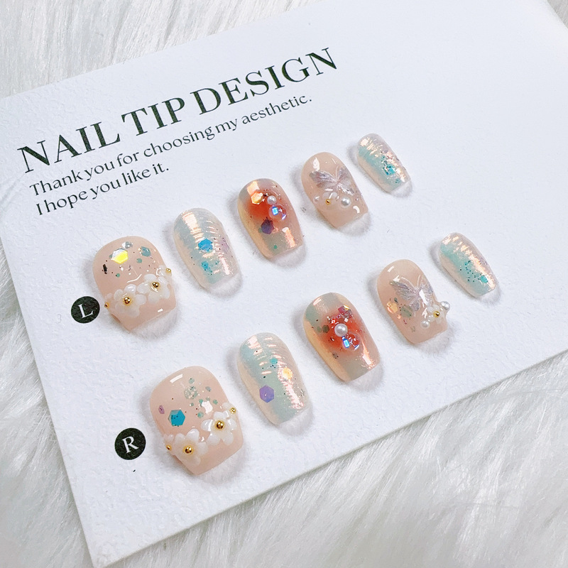 [pure hand-worn nail tablets] cute hand-painted popular pinch streamer short order nail art wholesale