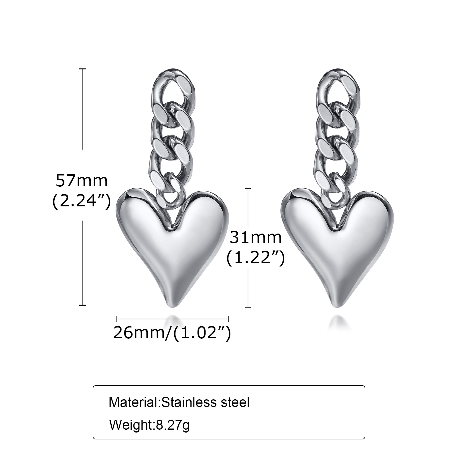 Fashion Heart Shape Stainless Steel Drop Earrings Plating Stainless Steel Earrings 1 Pair