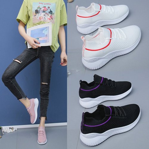 Women's shoes  sports running shoes internet celebrity comfortable casual shoes manufacturer foreign trade breathable fly woven mesh women's shoes