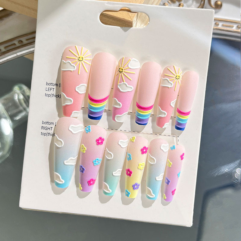 Nuevas uñas portátiles para adultos, uñas en relieve estéreo, parches de manicura, uñas postizas, uñas terminadas, uñas largas de ballet