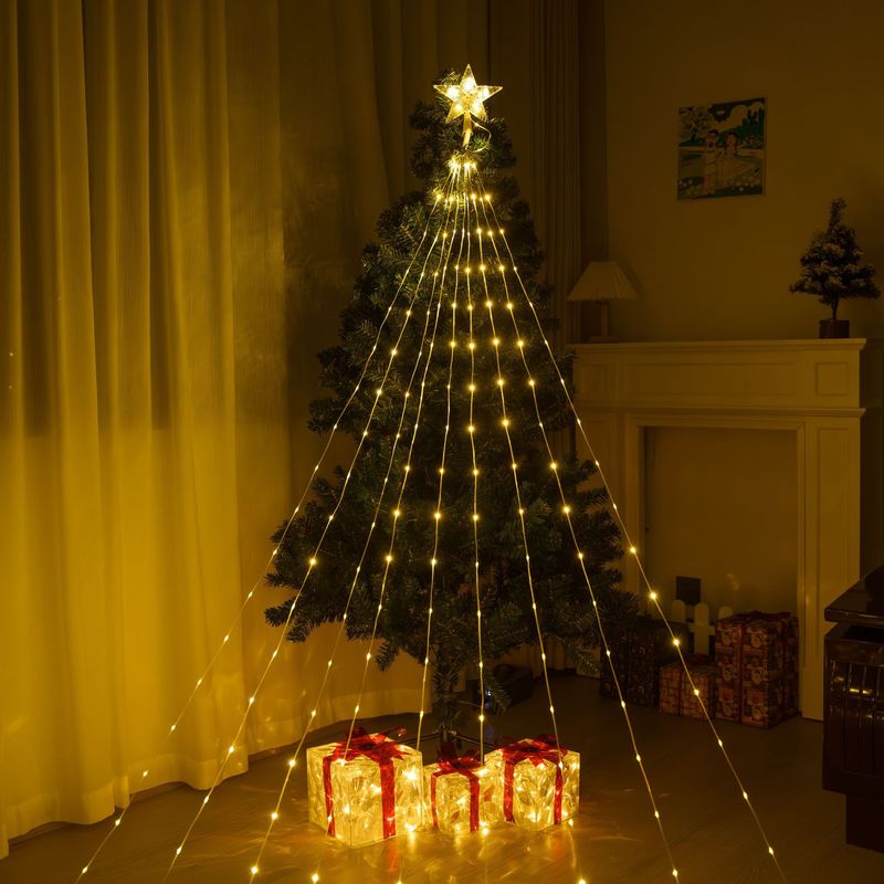 クロスボーダー LED クリスマスレザーライン五芒星滝ライトストリングホリデーデコレーションクリスマスツリートップスターランニングウォーター低電圧ライト|undefined