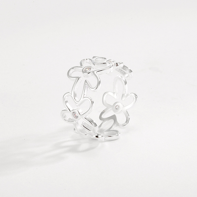 7g Weight 1 Piece 925 Sterling Silver Plant Flower Diamond 18K Gold Plated Silver Plated Adjustable Ring Open Rings Rings