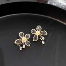 欧美韩国时尚气质耳针S925银针超显气质水晶花朵耳环女耳饰女批发