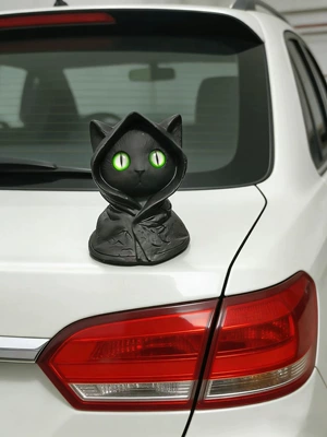 Black Cat Decorations for – Car ornaments - 8x6-green-eyed-little-black-cat-car-ornament-in-the-dark-night