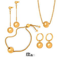 European and American Fashion Fringe Personality Gold Bead Fringe Chain Hip-Hop Style Earrings Necklace Titanium Steel Jewelry Set Non-Fading