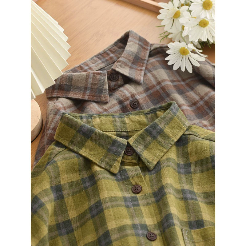 Рубашка из шлифовальной рубашки женская клетчатая рубашка осенью носить ретро-гонконгский аромат 2023 новые дикие длинные рукава для волос