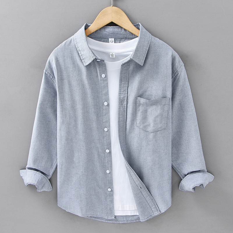 Spring and Autumn New Japanese Oxford Cloth Shirt Men's Washed Pure Cotton Artistic Casual Loose Long-sleeved Men's 680 Shirt