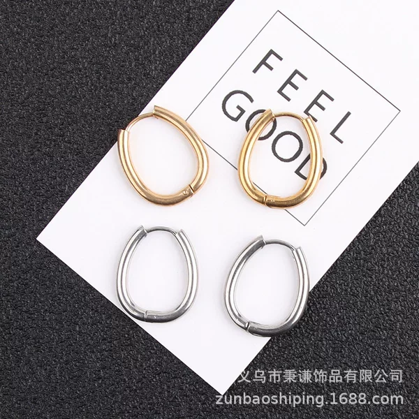 New oval earrings earrings U-shaped earrings drop-shaped egg-shaped earrings for boys and girls titanium steel stainless steel AliExpress
