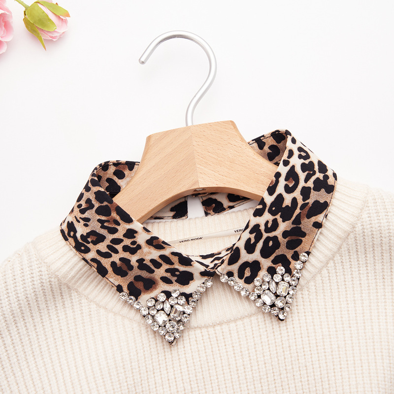 Autumn and winter leopard print fashion Joker sweater T-shirt new collar handmade beaded in stock direct wholesale fake collar