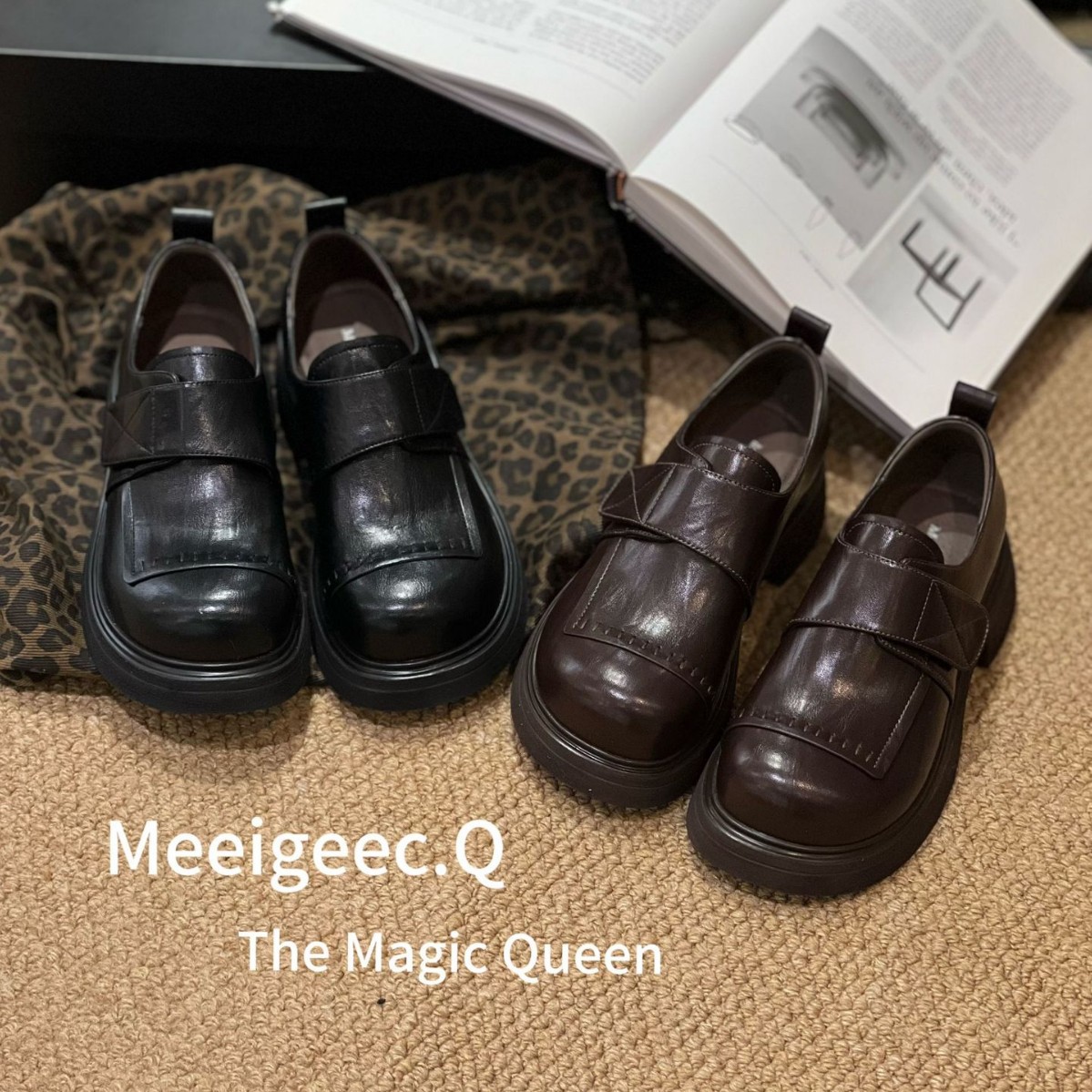 Women's Leather Shoes 2026 New Autumn and Winter Style, Large Toe, Velcro, Soft Sole, Japanese Style, Low Heel, Handmade
