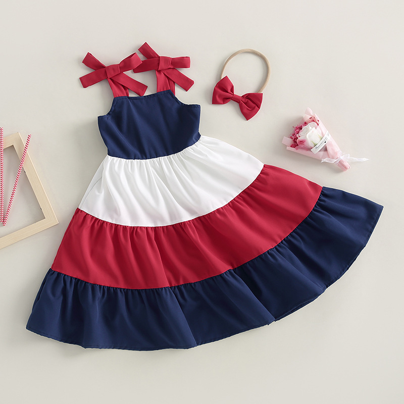 Cotton Fabric Type Cute Color Block Cotton Girls Dresses