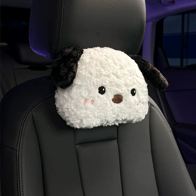 Headrest Neck Pillow Cute Puppy Car - rabbit-fur-puppy-headrest-white