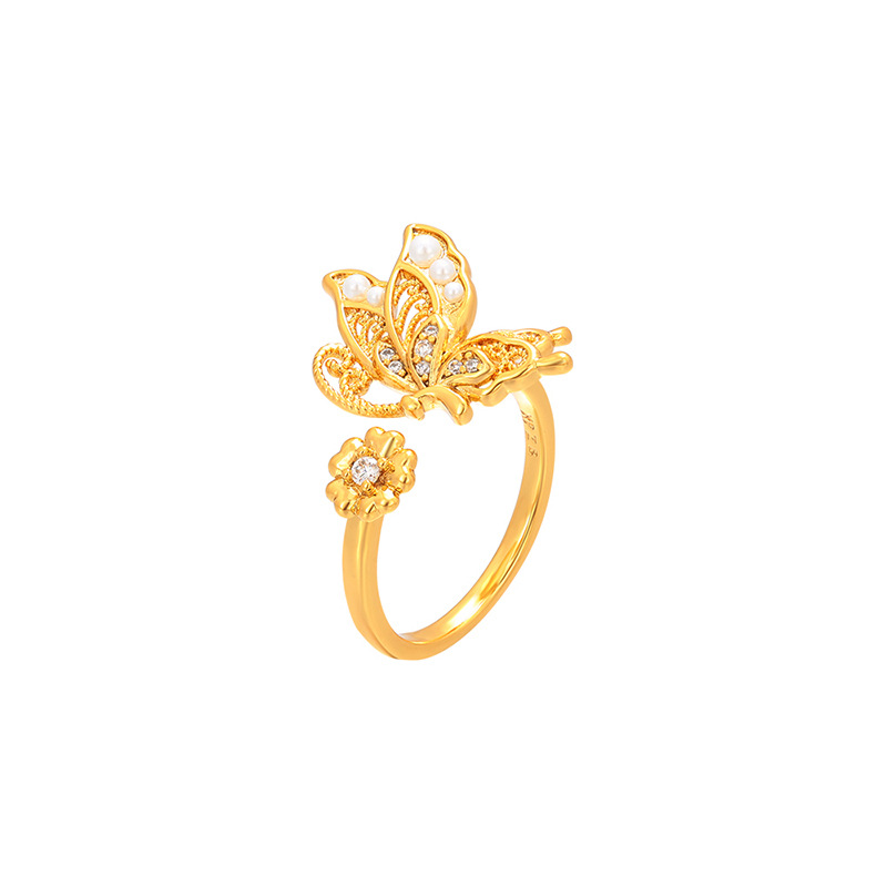 Xuping ligero diseño de lujo sensación de anillo abierto mariposa aleación de cobre chapado 24k nicho Europa y América joyas transfronterizas al por mayor