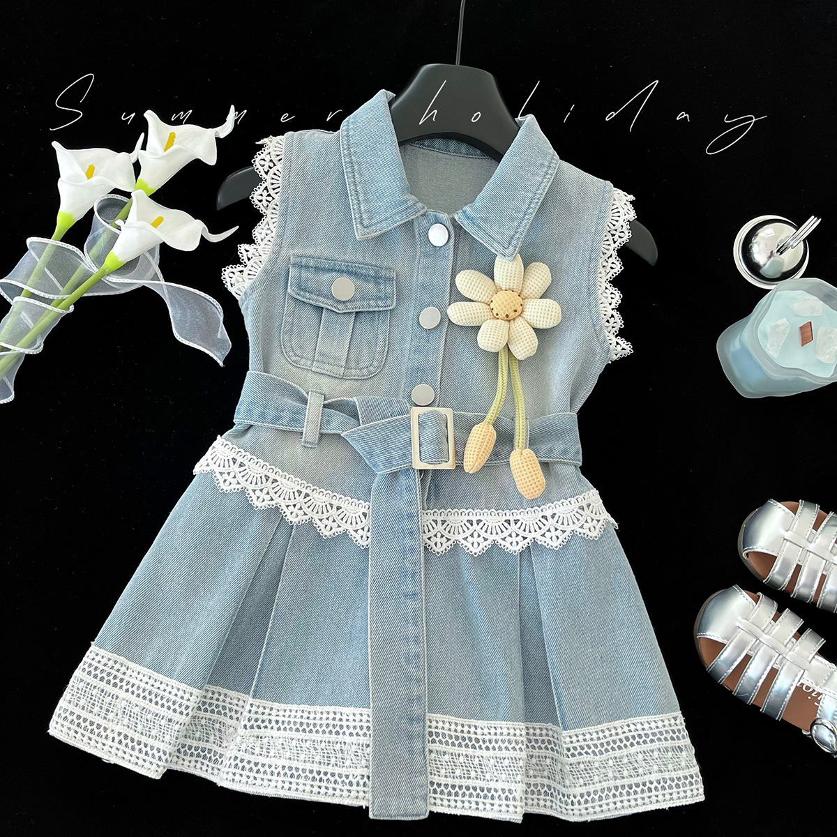 summer lace denim dress