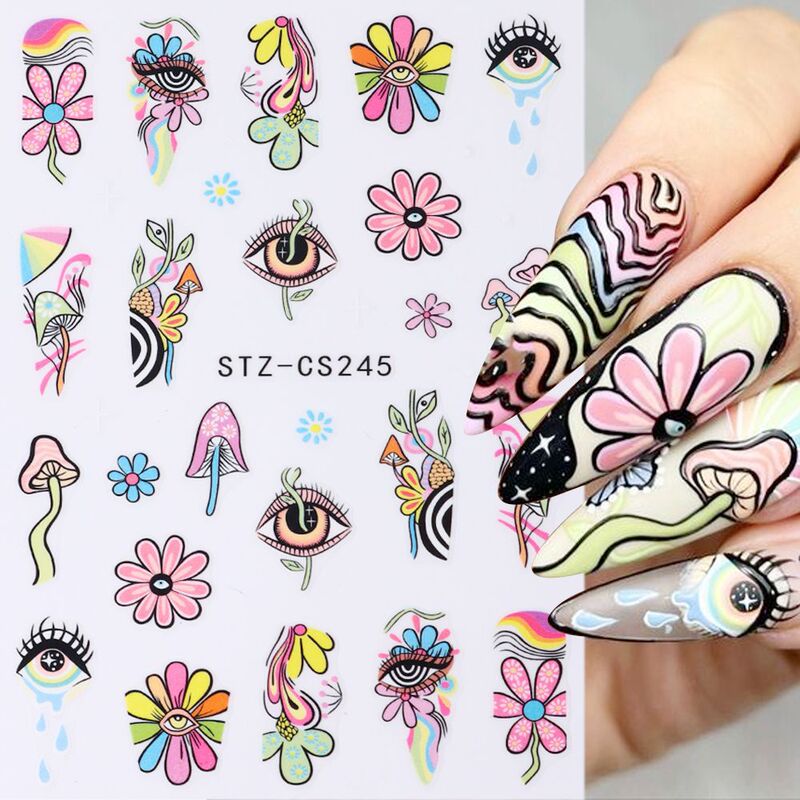 Cross-border new nail art stickers 3D rainbow color flower art eye adhesive nail stickers wholesale nail Cross-border new nail art stickers 3D rainbow color flower art eye adhesive nail stickers wholesale nail