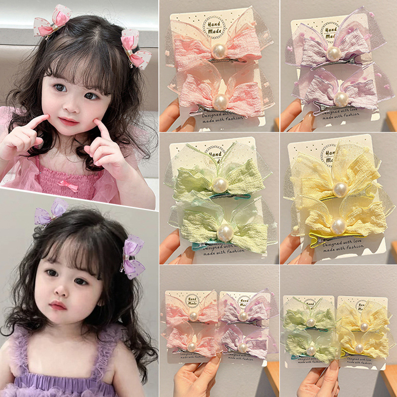 Three dimensional children's fresh cute hairgrip pearl with bow