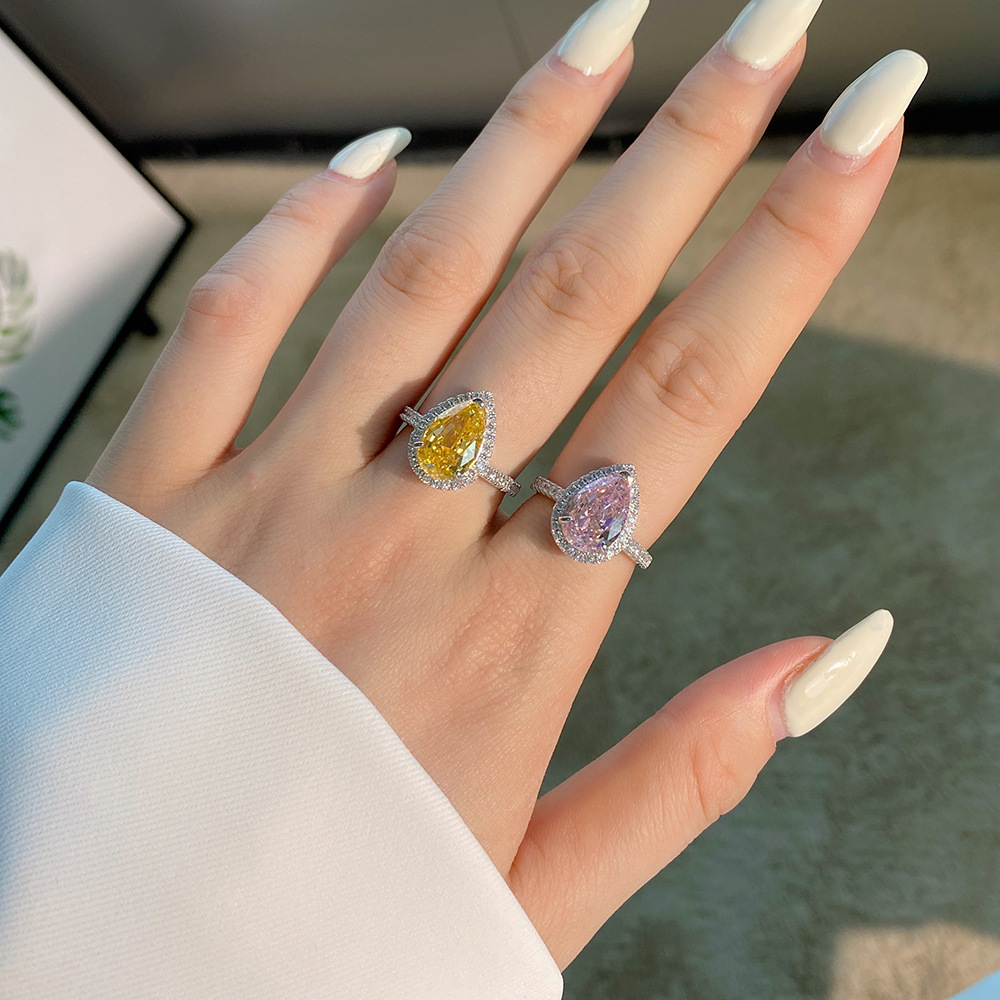 Fashion Water Droplets Sterling Silver Plating Inlay Zircon Rings 1 Piece